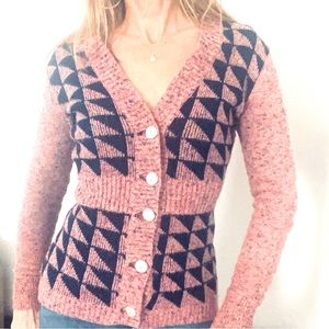 Vintage 70s geometric sweater cardigan xs XXS
